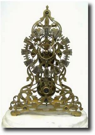 C.1870, English, Wm. Evans, Birmingham, scroll frame skeleton clock — Antique Clocks Price Guide