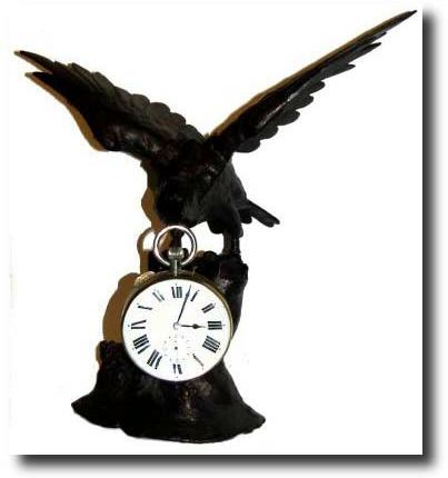 C.1890, Swiss, 8-day, pin set clock, with eagle stand. — Antique Clocks Price Guide