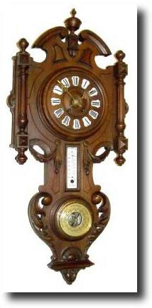C.1885, French, Walnut Cartel with clock and barometer, — Antique Clocks Price Guide