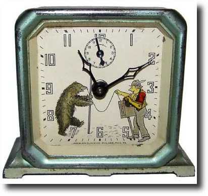 C.1949, Keebler Clock Co., Philadelphia, Pa, Organ Grinder and Bear animated alarm clock, — Antique Clocks Price Guide