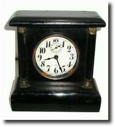 C.1920, Wm L. Gilbert Clock Co., "Model 220-A" black mantle alarm clock — Antique Clocks Price Guide