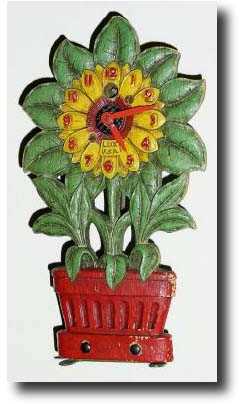C.1935, Lux Clock Mfg Co., Waterbury, Conn., SUNFLOWER IN POT, novelty clock — Antique Clocks Price Guide