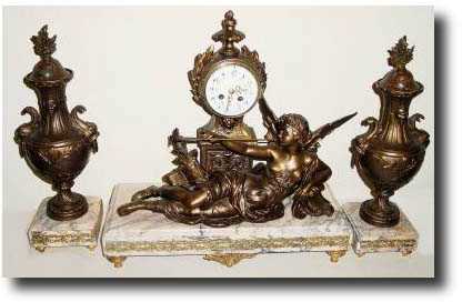 C.1900, French, Bronzed Spelter Clock Garniture Set — Antique Clocks Price Guide
