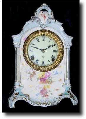 C.1905, Ansonia, Royal Bonn "La Mayenne" china mantel clock — Antique Clocks Price Guide