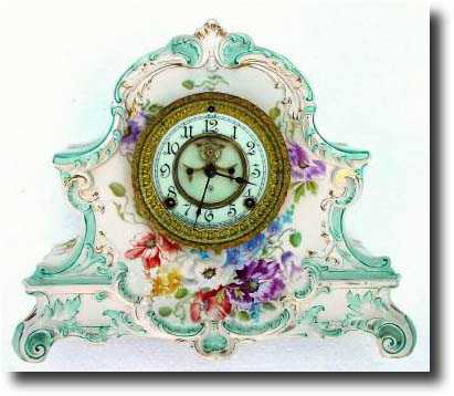 C.1905, Ansonia, "La Nord", Royal Bonn china mantel clock — Antique Clocks Price Guide