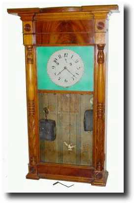 C.1830, Asa Munger, Auburn, NY, mahogany 8- day, 2-weight shelf clock — Antique Clocks Price Guide