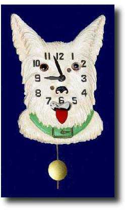 C.1935, Lux Clock Mfg Co., Waterbury, Conn., SCOTTY dog wall clock — Antique Clocks Price Guide