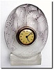 C.1910, French, Glass Desk Clock, with 8-day lever movement, the case is heavy frosted crystal in relief, showing two small parrots or love birds among the flowers.