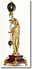 C.1885, French, Gilded Bronze Swinging Mystery Timepiece on a rectangular two color marble base (red and black), with ormolu feet.
