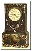 C.1850, Forestville Mfg. (J.C. Brown), iron case shelf clock with gold and mother of pearl trim.
