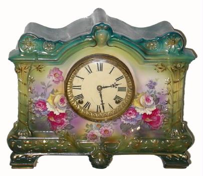 C. 1905, Ansonia LA PALMA, Royal Bonn, porcelain china clock, — Antique Clocks Price Guide