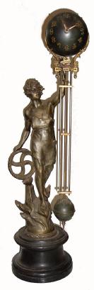 Mixed lot from same era: C.1890, American Ansonia ball swing clock, now on a French, spelter statue, with support soldered into left hand. — Antique Clocks Price Guide