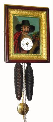 C.1875 German, roving eye wall clock, 30-hour brass and wood movement. — Antique Clocks Price Guide