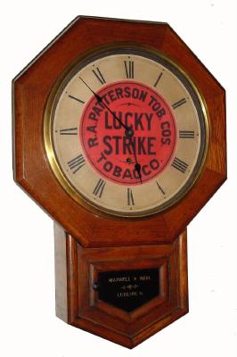 C.1920 New Haven Clock Co., Lucky Strike advertiser, 8-day drop octagon timepiece. — Antique Clocks Price Guide