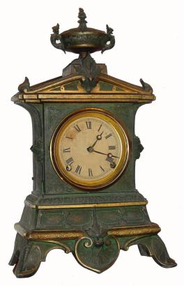 C.1874, Ansonia "ETRUSCAN No. 1", cast spelter, with patinated bronze finish. — Antique Clocks Price Guide