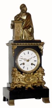 C.1870 French, marble and bronze figural mantel clock, 8-day time/strike. — Antique Clocks Price Guide