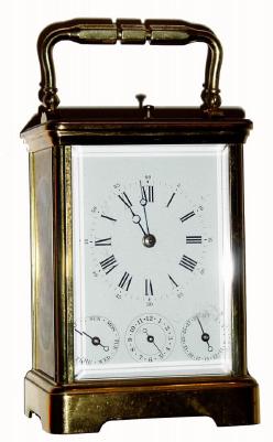 C.1985, French, L'Epee, brass cased carriage clock, time, strike, repeat and full calendar. — Antique Clocks Price Guide
