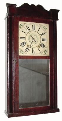 C.1842 (dated) Jonathan Frost, Reading, Mass., 30-hour time/strike wood movement shelf clock, with OG sides and splat at top. — Antique Clocks Price Guide