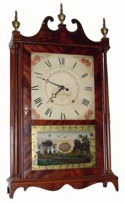 C.1820, Seth Thomas, 30-hour time/strike wood movement pillar and scroll shelf clock, with restorations. — Antique Clocks Price Guide