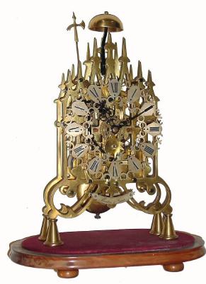 C.1975, Marton and Gain, S.A., Spain, 2-train fusee skeleton clock, less dome. — Antique Clocks Price Guide