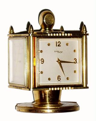 C.1960, Swiss, IM Hof, Weather Station, 4-dial Hygrometer-Barometer-Thermometer desk timepiece. — Antique Clocks Price Guide