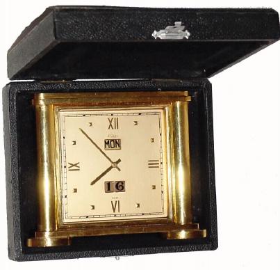 C.1950, Gubelin, Swiss time and automatic calendar desk timepiece, 8-day, with velour lined gift box. — Antique Clocks Price Guide