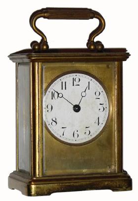 C.1908. Chelsea, Carriage Clock, Time only, with 2.25 inch round porcelain dial on a brass mask, as-found, serial No. 37361. — Antique Clocks Price Guide