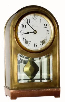 C.1917 Ansonia Clock Co., "Touraine", 8-day time/strike, brass and glass mantel clock. — Antique Clocks Price Guide