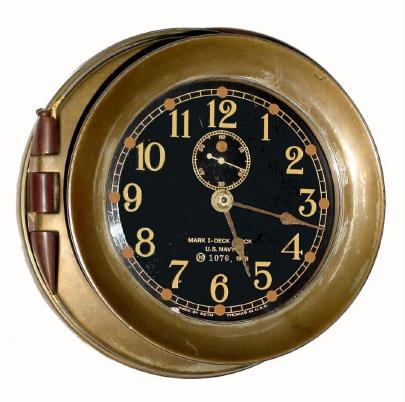 C.1939, Seth Thomas, Mark I Deck Clock, with black dial, serial No. 1076. — Antique Clocks Price Guide