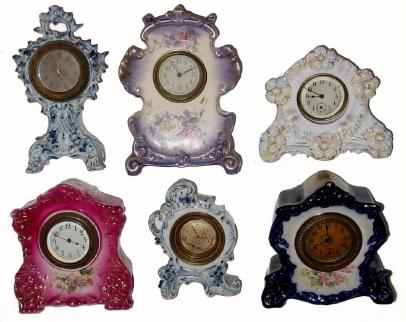C.1905, Lot of 6 Mini Porcelain clocks, as found, none run. — Antique Clocks Price Guide