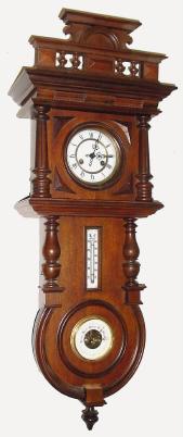 C.1895. German, barometer/thermometer wall clock, 8-day time/strike. — Antique Clocks Price Guide