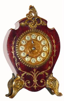 C.1925, German, Mahogany Novelty timepiece with porcelain signet dial and brass inlay to case front. — Antique Clocks Price Guide