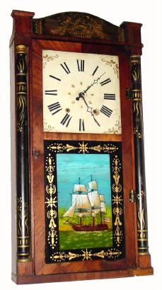 C.1830, George Steel, Horton, Nova Scotia, 30-hour time/strike wood movement shelf clock, poorly restored. — Antique Clocks Price Guide