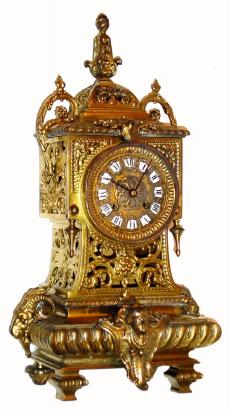 C.1900, French, cast brass mantel clock, architectural case, 8-day time/strike. — Antique Clocks Price Guide