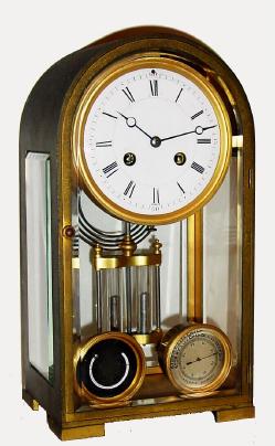 C.1900, French, Chas. Hour for Wanamaker, Philadelphia, Time and Barometer / Thermometer in a round gothic 4-glass case with hinged front and rear doors. — Antique Clocks Price Guide