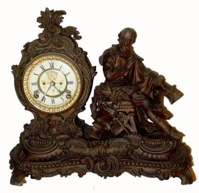 C.1904, Ansonia Clock Co., "Macbeth", 8-day time/strike figural mantel clock. — Antique Clocks Price Guide