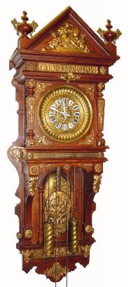 C.1904, Ansonia ANTIQUE HANGING in oak, 8-day 2-weight wall clock with antique brass trimmings. — Antique Clocks Price Guide