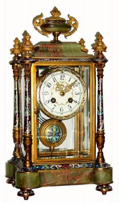 C.1900, Japy Freres, Onyx, ormolu and enamel crystal regulator, 8-day time and gong strike — Antique Clocks Price Guide