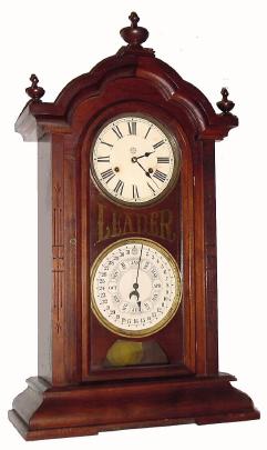 C.1885 New Haven Clock Co., "Leader", 8-day time/strike double dial calendar shelf clock. — Antique Clocks Price Guide