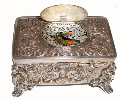 C.1920,Swiss, Sterling Silver Singing Bird Box, key wound from base, lid lifts to expose animated bird. — Antique Clocks Price Guide