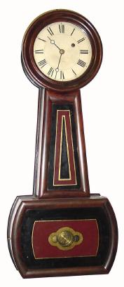 C.1875, E. Howard and Co., Boston, No. 5 Banjo, in good original condition. The original dial signature is just about all rubbed off. — Antique Clocks Price Guide