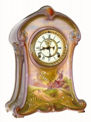 C.1910, Ansonia Royal bonn, "La Meuse", multi color with Dutch scene below dial. — Antique Clocks Price Guide