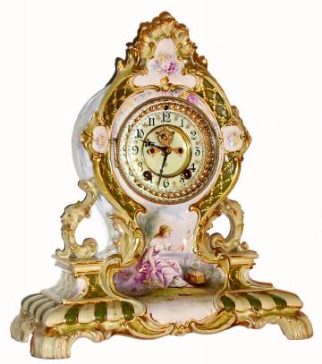 C.1910, Ansonia, Royal Bonn, LA CERDA, porcelain china clock, 8-day time and strike. — Antique Clocks Price Guide