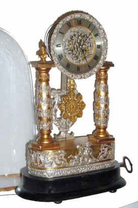 C.1820, Austrian, Musical Mantel Clock, under dome, 1-Day striking movement with skeletonized dial center. — Antique Clocks Price Guide