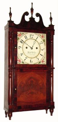C.1835, Jacob Custer?, Pennsylvania Pillar and Scroll shelf clock, 8-day, 2-wt. — Antique Clocks Price Guide
