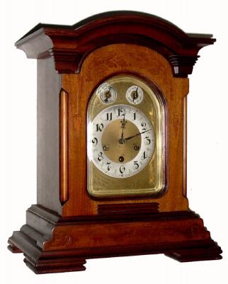 C.1910, German, Junghans, Westminster chime mantel clock, mahogany case with inlay. — Antique Clocks Price Guide