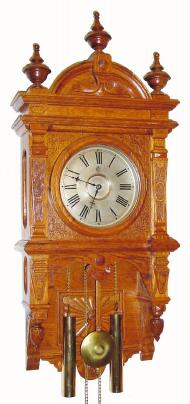 C.1893, Waterbury Clock Co., "Study No. 4", 8-day time/strike wall clock in oak. — Antique Clocks Price Guide