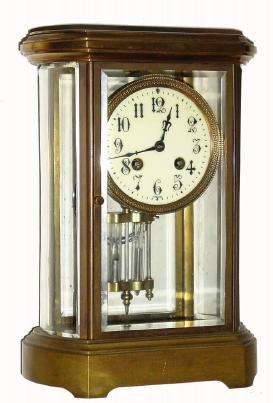 C.1900. French Japy Freres and Cie, 8-day time/strike crystal regulator with bowed glass sides. — Antique Clocks Price Guide
