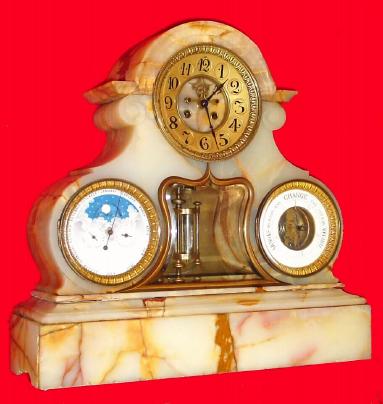 C.1890, French, Marti and Cie, Perpetual calendar and barometer marble mantel clock, open escapement, 8-day. — Antique Clocks Price Guide