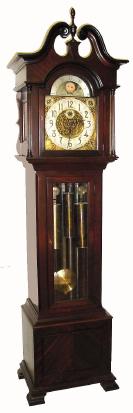 C.1900, German, Winterhalder and Hofmeier, 5-Tube, 3-weight, quarter chime tall clock in mahogany. — Antique Clocks Price Guide